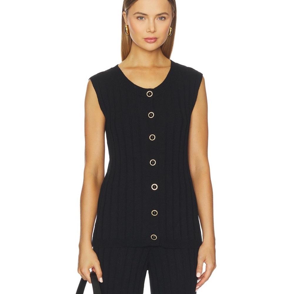 NWT Revolve Sleeveless Black Ribbed Knit Button Front Knit Top